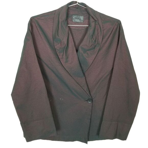 OSKA Women Blazer Jacket Sz 2 US L Regular Brown Satin Chameleon Event Party - Picture 1 of 7